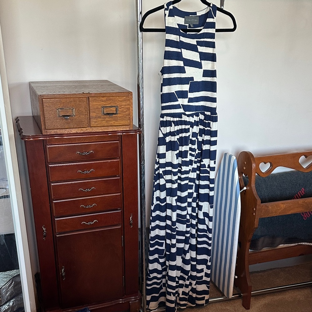 Anthropology Sunday in Brooklyn Navy and White Striped Racerback Maxi Dress XS